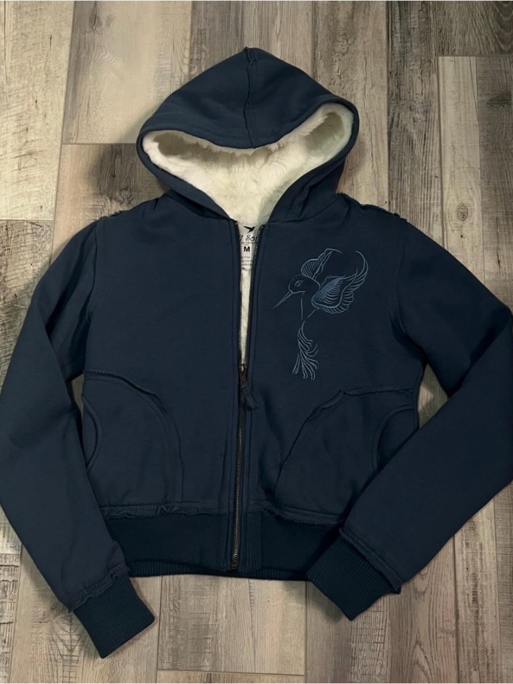 Ci Sono Navy Hooded Puffer Jacket with Cream Faux-Fur Lining